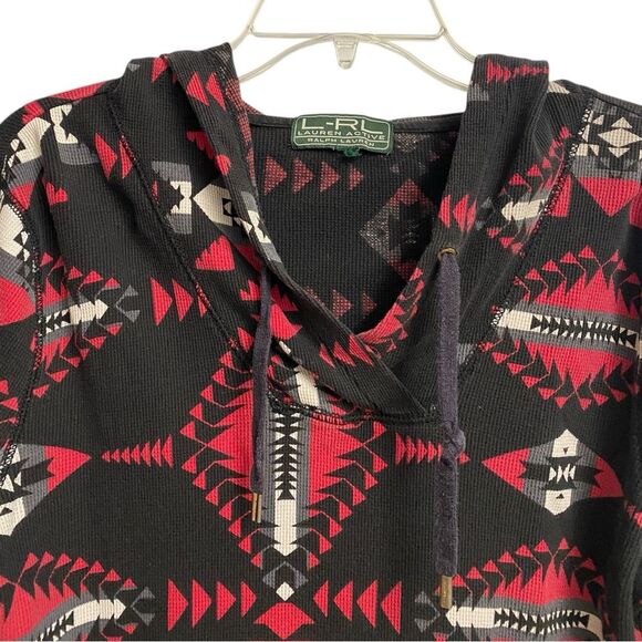 Lauren Ralph Lauren Active Hoodie Women Size M-L Aztec Thermal Sweatshirt Cotton - Picture 6 of 12